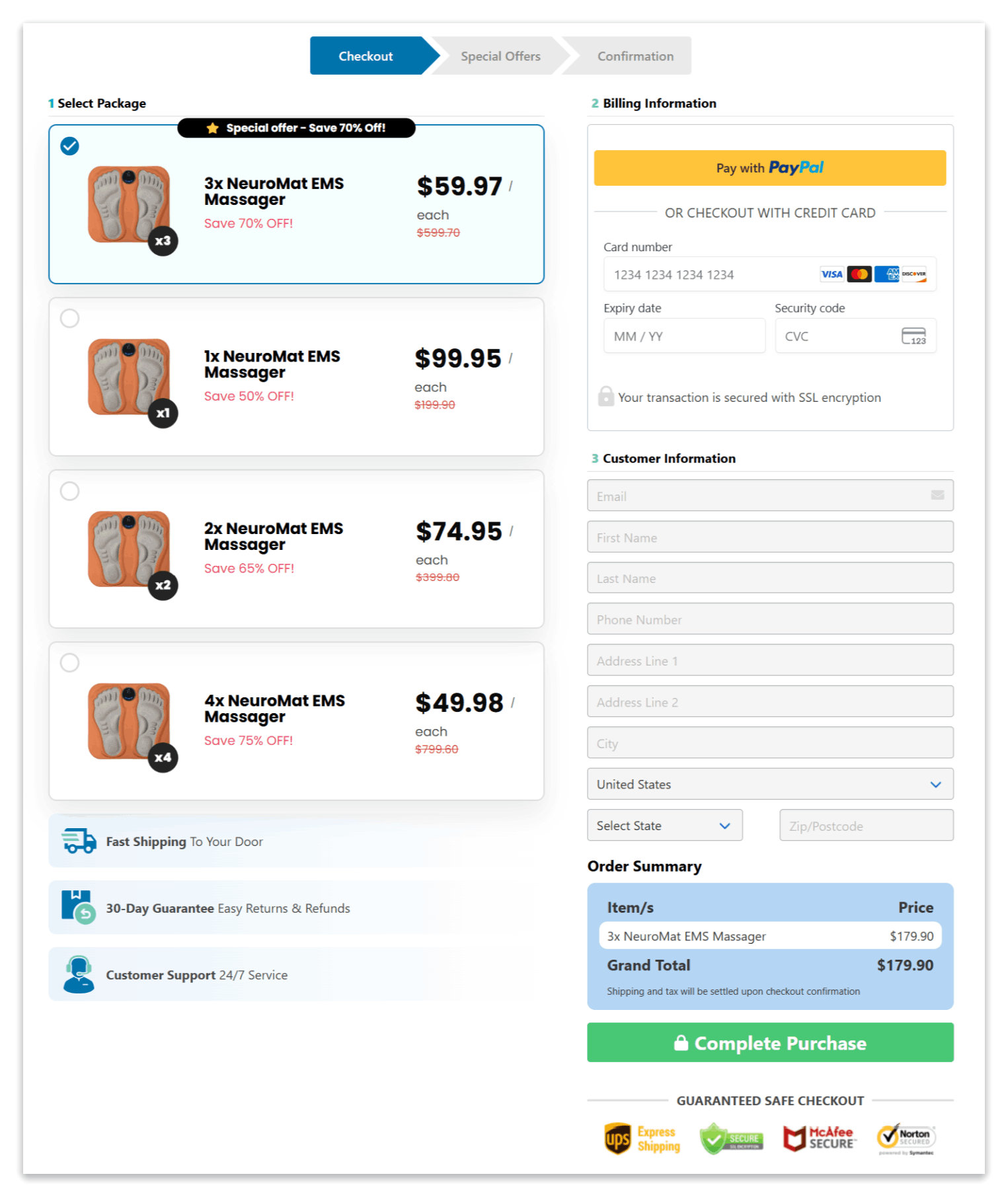 NeuroMat EMS Massager checkout page